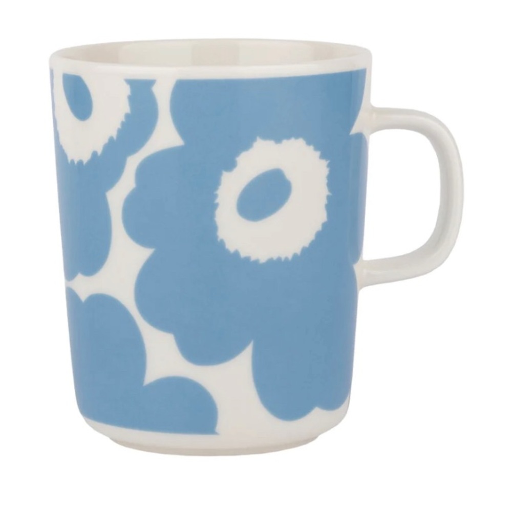 Marimekko Unikko Poppy sky blue white designer mug cup light blue flower. RARE